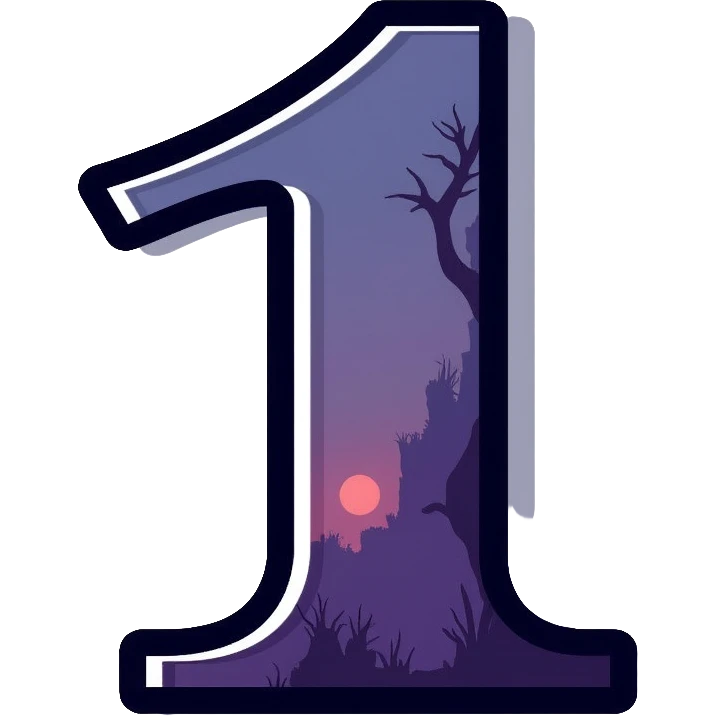 Number 1 in serif italic font with misty, haunting twilight colors emoji