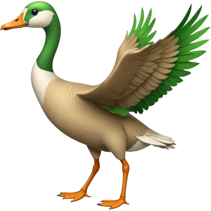 Emoji of a running goose with a very long neck and two legs. Use 🪿 shape but color it bright green (#39C700). The legs should look actively running with motion. The wings must be tightly folded against the body, not flapping or extended. emoji