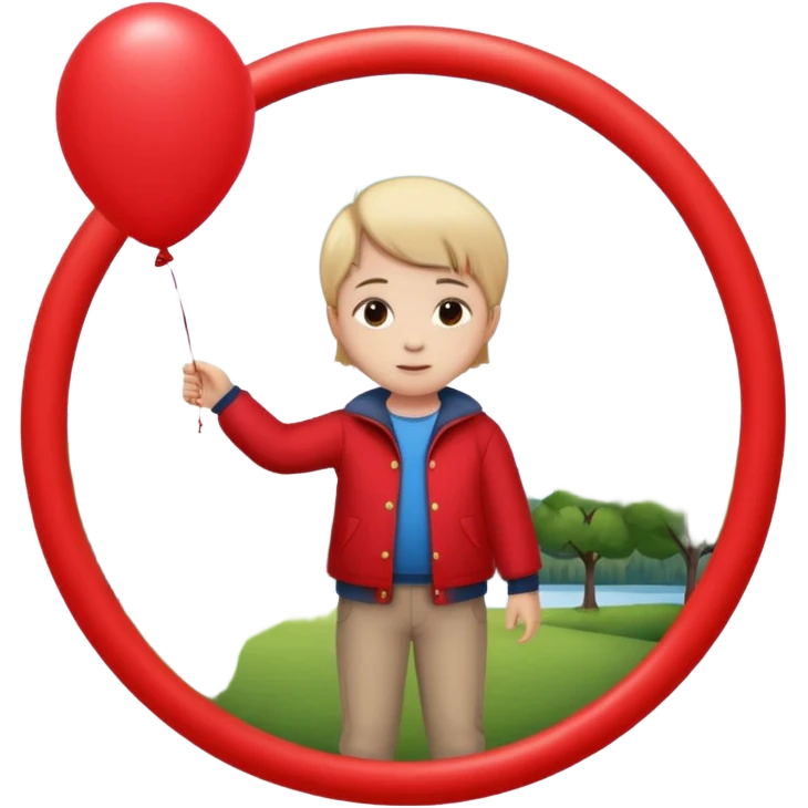 Child + balloon, Park Visitor, with park background, cicrle style frame. emoji