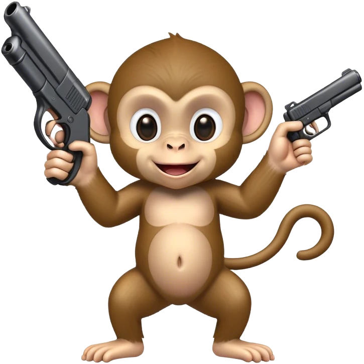 Baby Monkey smiling while pointing a fake gun straight forward the way he is looking emoji