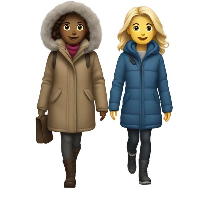 Two girls in winter coats walking  emoji
