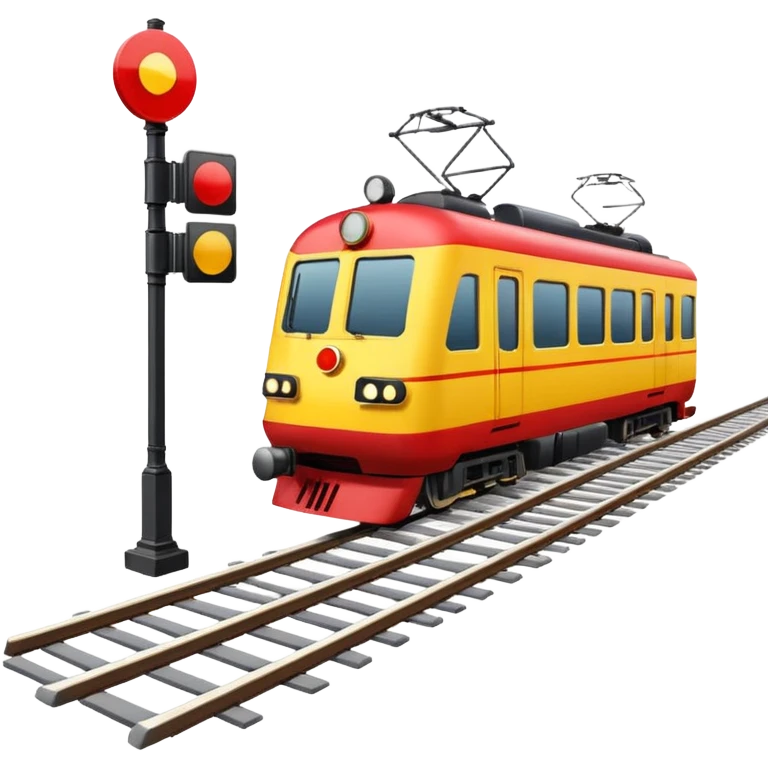 red and yellow train on tracks with a signal post, simple and clean emoji