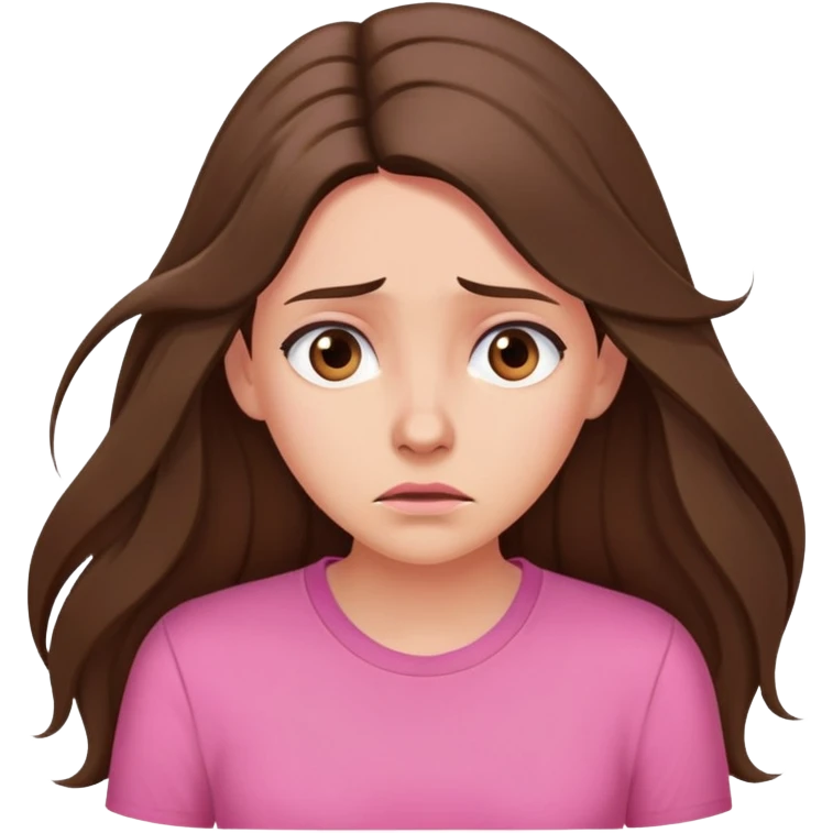 Very long hair Brunette with peachy skin worried with pink shirt  emoji