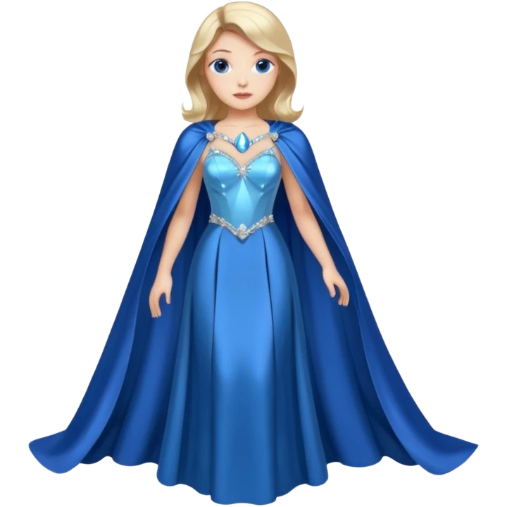 A blue satin dress with crystal bodice and flowing cape.




























 emoji