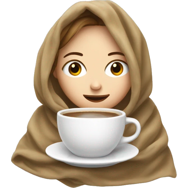 A white girl inside a blanket sipping coffee eyes closed emoji