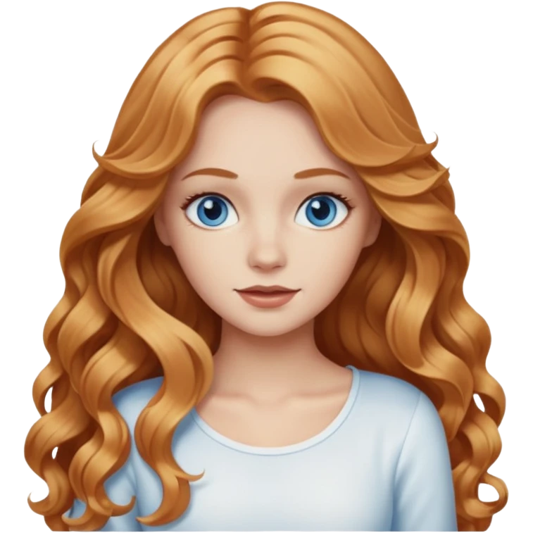 white girl with strawberry blonde supernlong wavy hair, white top  emoji
