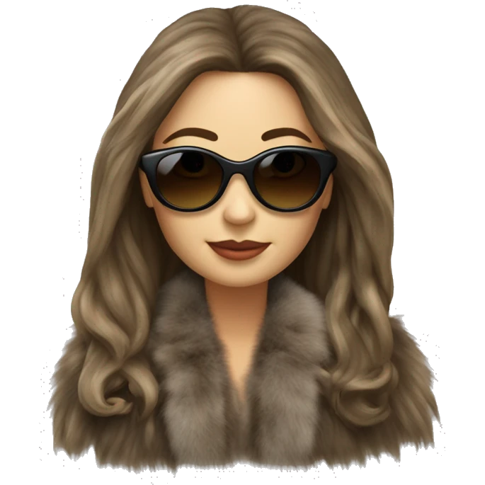 Beautiful realistic long hair light brunette mob wife with fur coat Sun Glasses emoji
