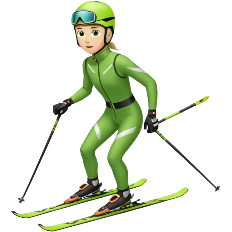 Xc ski racer in green and black clothing. Full body, classic skiing uphill emoji