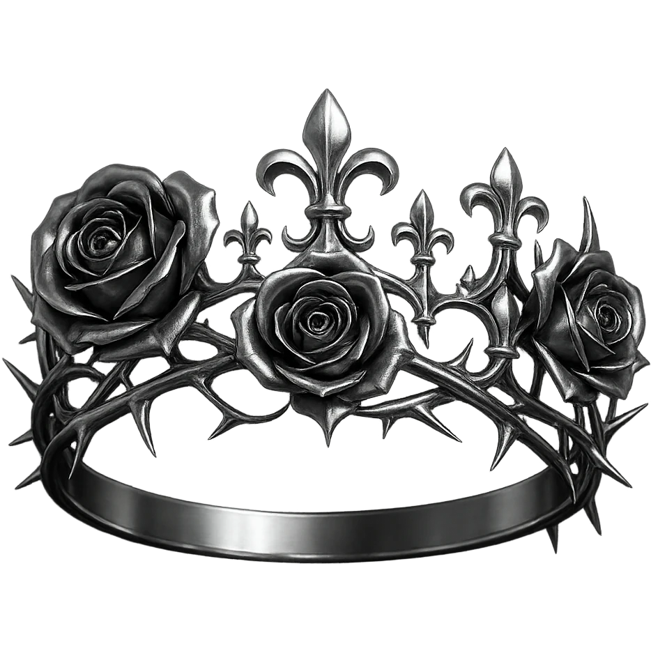 gothic flower crown, metallic shine, reflective, futuristic gothic details, black and magenta emoji