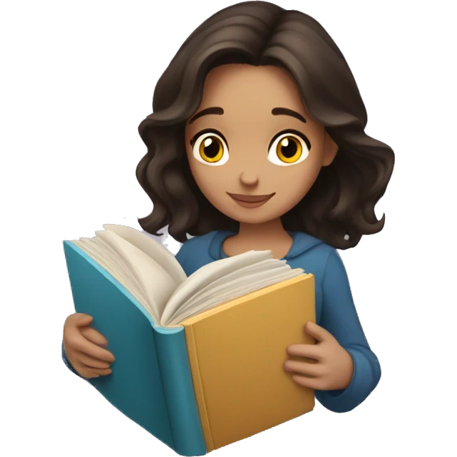 beautiful brunette girl hugging a book emoji