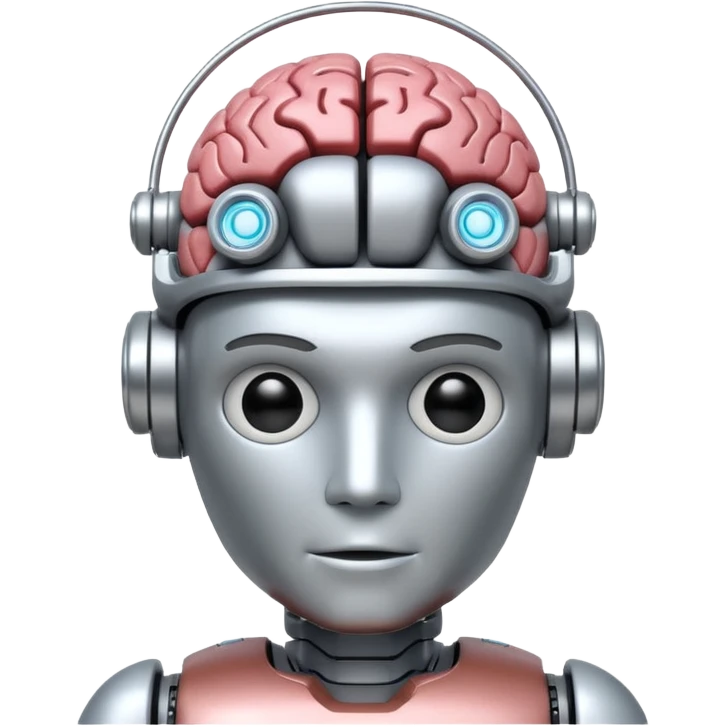 A fit male robot with a huge brain emoji
