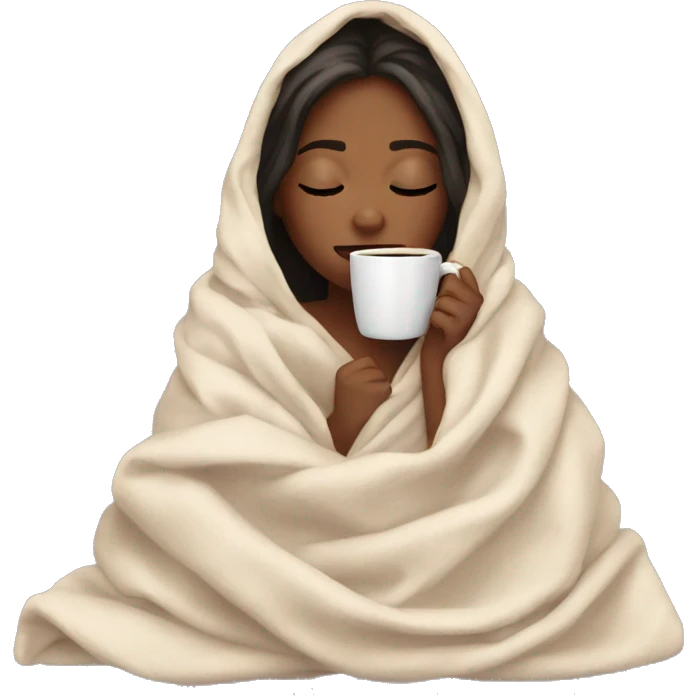 girl inside a blanket sipping coffee eyes closed emoji