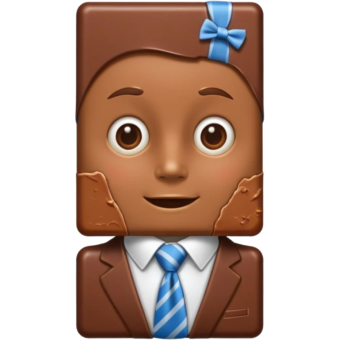 A chocolate with a tie and facial features emoji