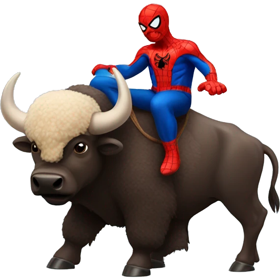 A buffalo with Spider-Man riding on top of it emoji