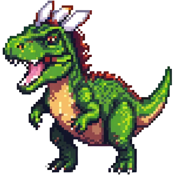 T-Rex with bunny ears and tail in pixel art style emoji