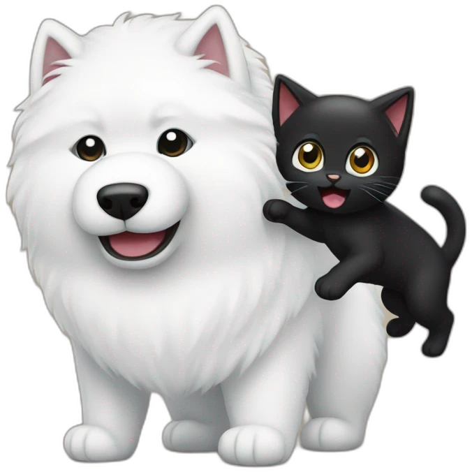 Samoyed fighting black cat emoji