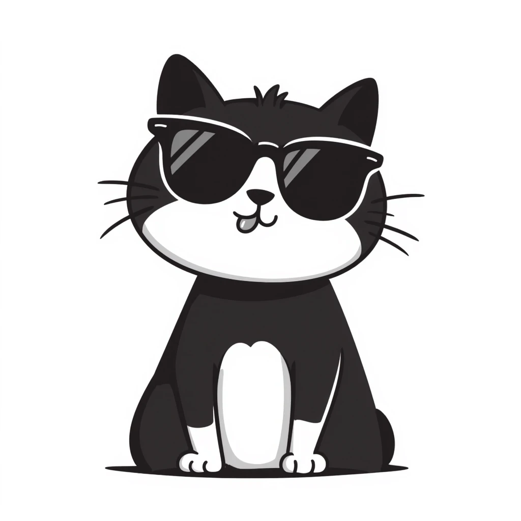 cat wearing oversized sunglasses making a goofy face emoji