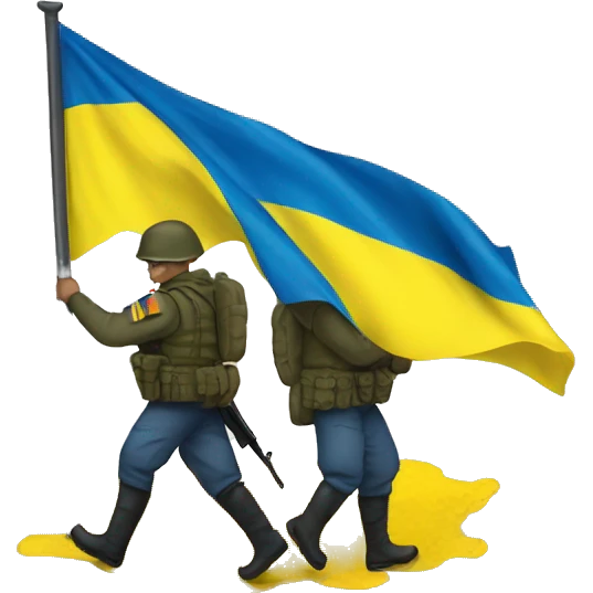 soldiers pick up ukrainian flag emoji