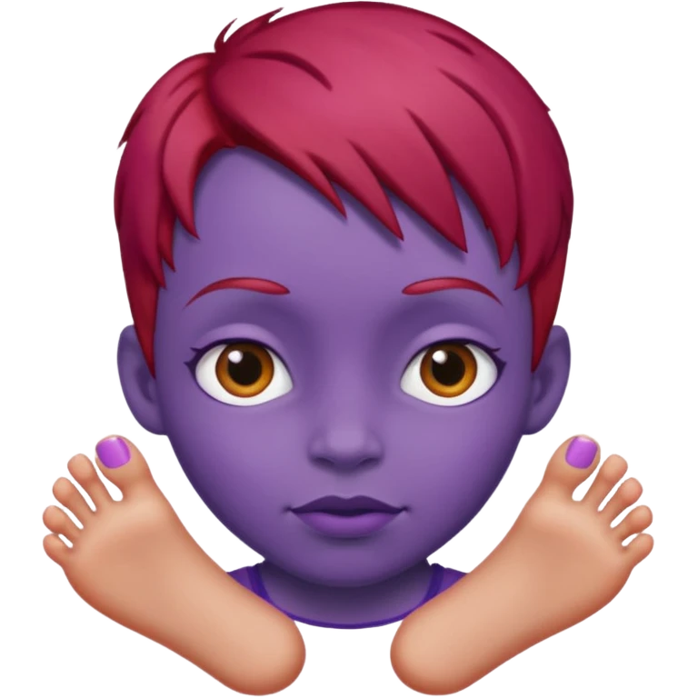 BIG BIG head  tiny toes  red hair purple skin emoji
