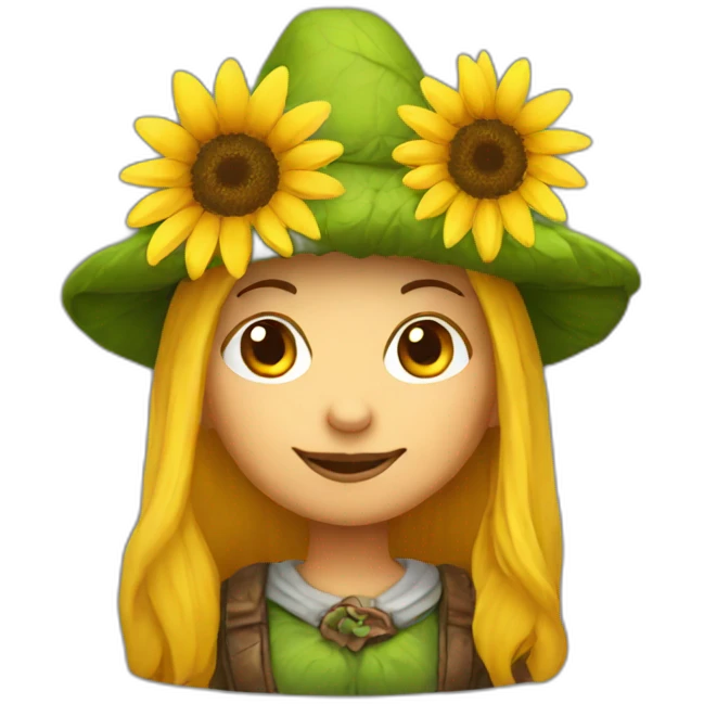 Woman gnome with sunflower hat emoji