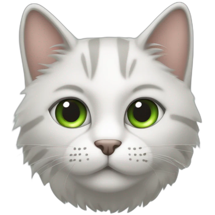 un gatico con ojos grandes, verdes agresivos, color blanco, gris y pardo manita altas y uñas afuera salu emoji