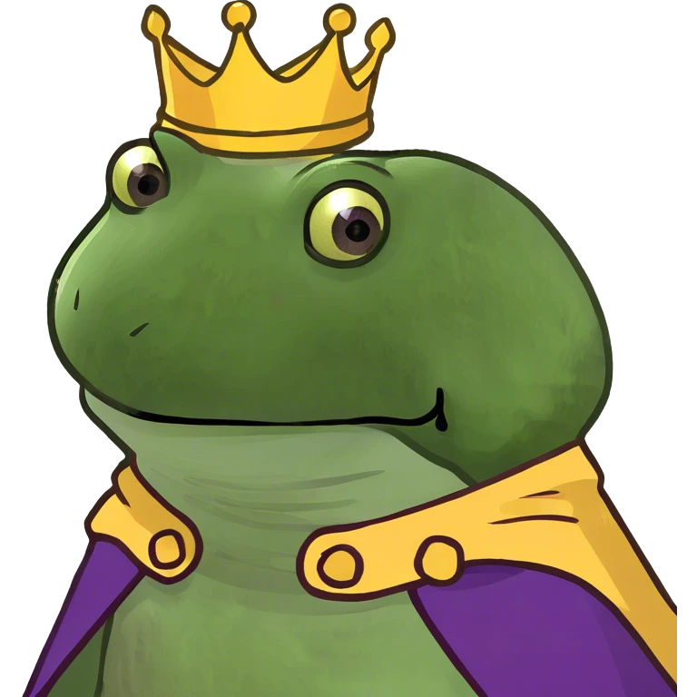 bufo the king wearing a purple cape and gold crown emoji