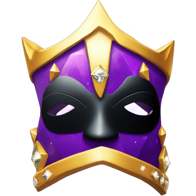 3D cartoon emoji style, a shiny purple diamond wearing a tiny golden crown on top and a black thief mask covering its front face. Playful sparkles around it, soft shadows, pastel background, cute and VIP vibe, crime city theme, 3D rendering, Pixar-style lighting, 8k, vibrant colors, no text" emoji