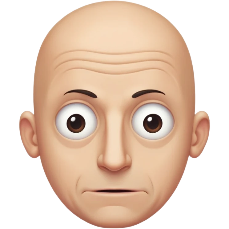 Steven Miller, bald, extremely pronounced grimace, very narrow rectangular head, bottom lip sticking out, eyelids nearly shut and drooping on the outer sides emoji