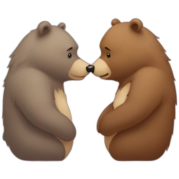 Female bear and male bear kissing, face only, with hearts above them emoji