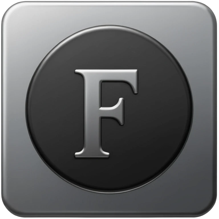 Emoji icon of a black coin with engraved letter F, minimalist style, isolated, no color emoji