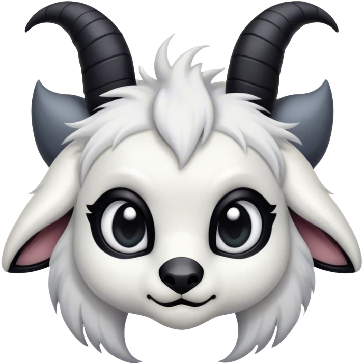 Absol, black thick horns, black, long tail, black eyes, white fur, black claws, cute big eyes, adorable  emoji
