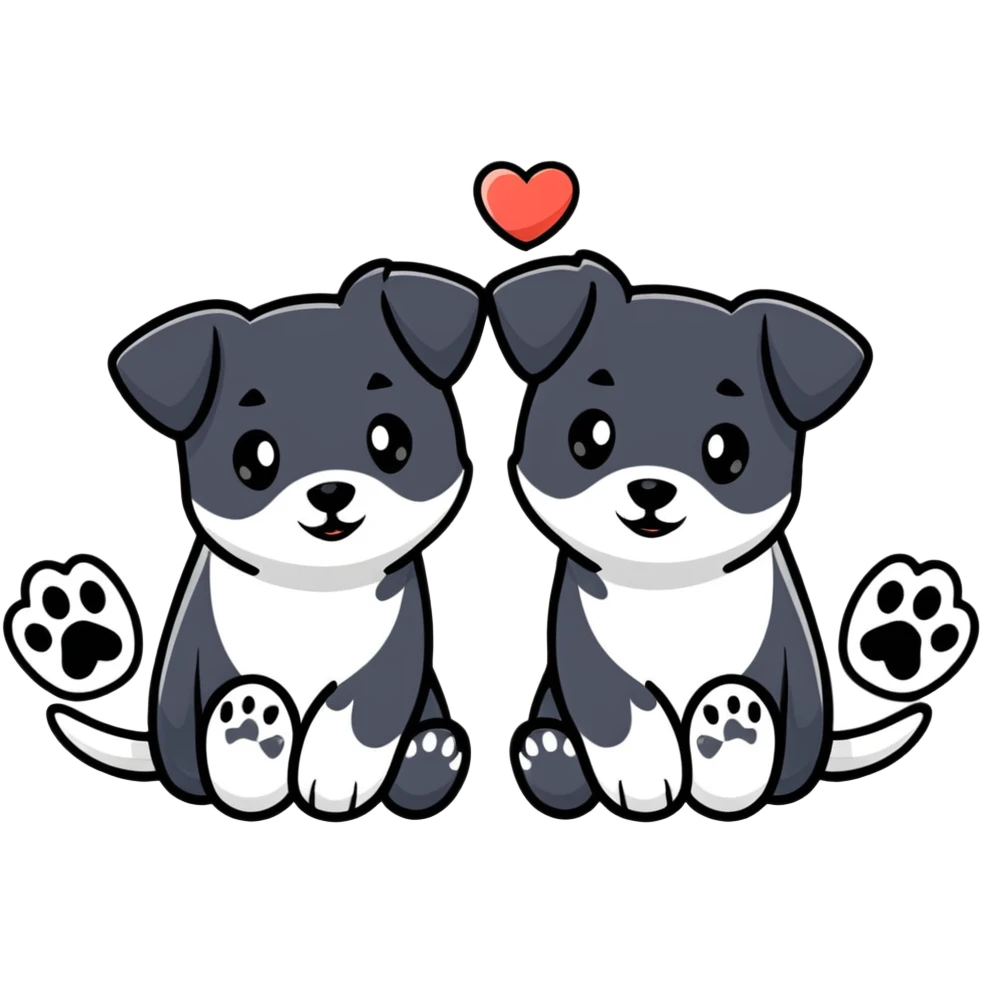 two black puppy paws with a black heart around them emoji