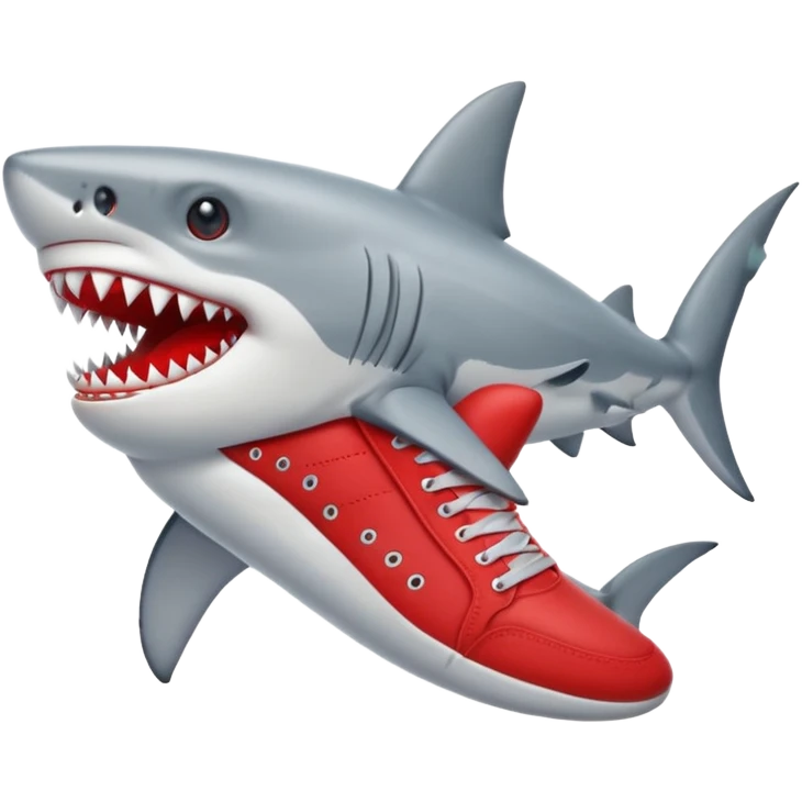 Tiburón puesto en sus aletas tenis rojos emoji