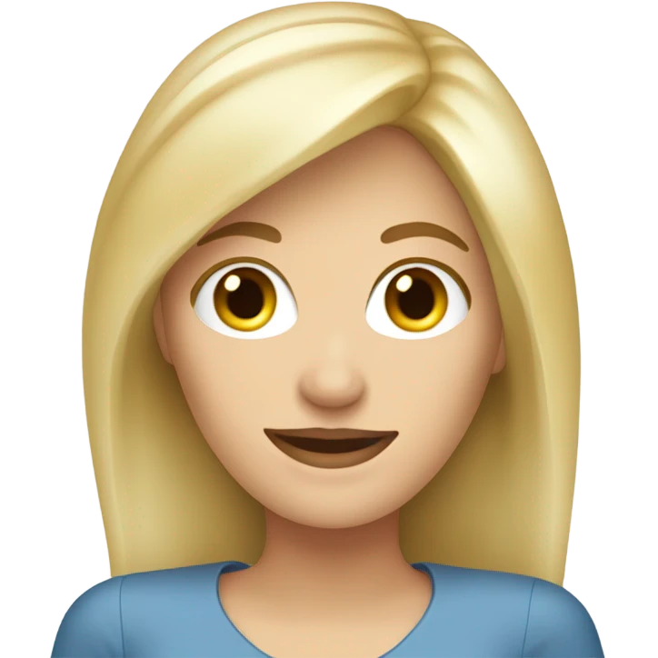 apple style emoji, with blond white woman which is currently in a webinar  emoji