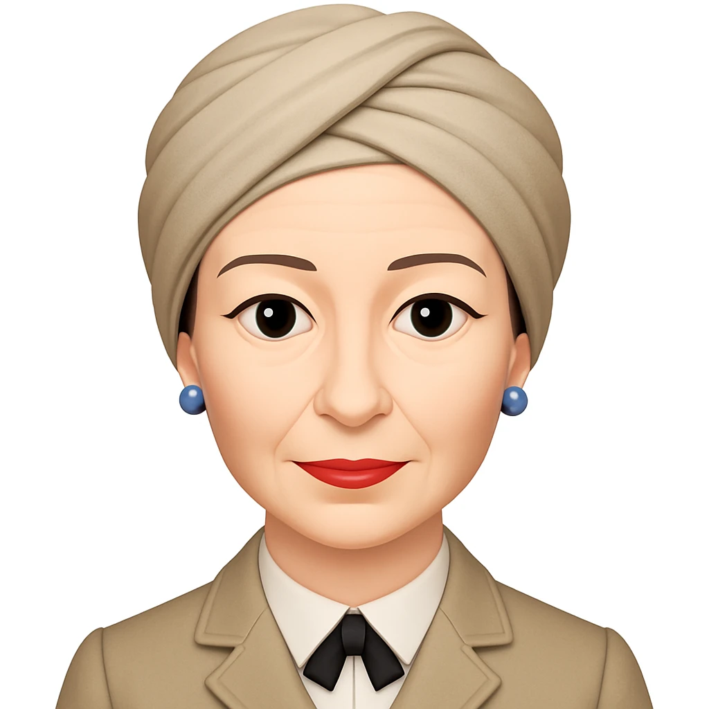 add a classic, neutral-colored turban to Simone de Beauvoir's head, keep the emoji style and all other features unchanged emoji