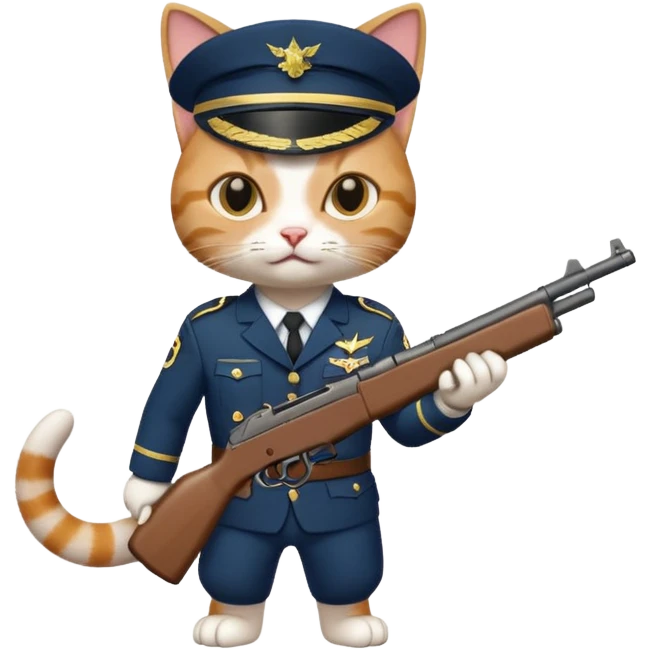 Cat in military uniform shooting gun emoji