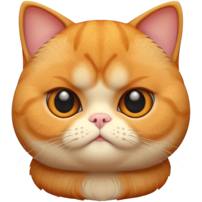 A 3D cartoon orange-ginger Exotic Shorthair cat with flat face, expressive eyes, soft fur sheen, cinematic Memoji rendering. emoji