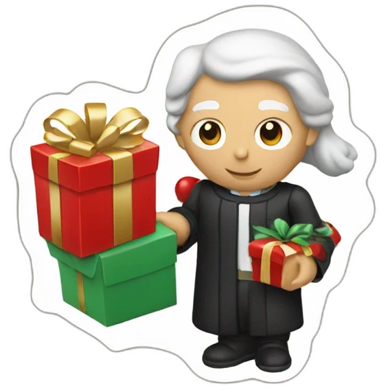 a judge holding a christmas present emoji