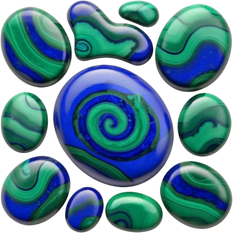 Smooth polished cabochon of azurite-malachite with deep blue and emerald green swirls emoji