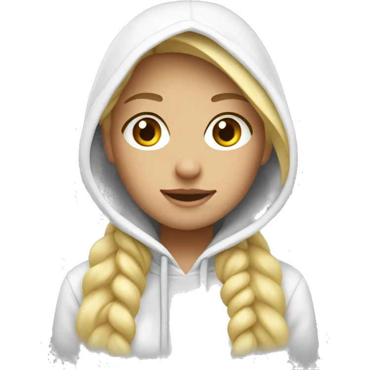 a blonde girl wearing a white hoodie  emoji