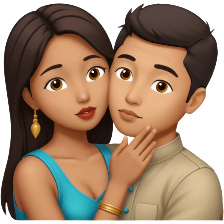 Eastern Asian man kiss brown indian girl  emoji