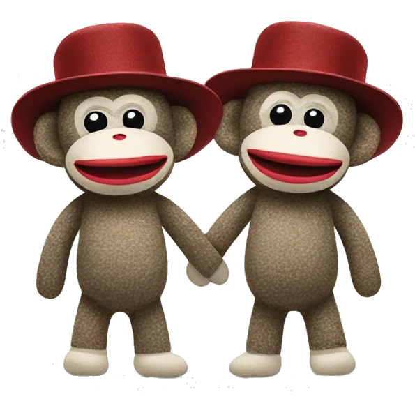 Two sock monkeys with hats holding hands  emoji