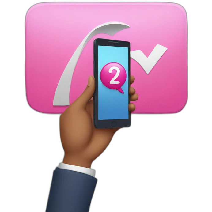 holding a smartphone with big pink check mark on the screen emoji
