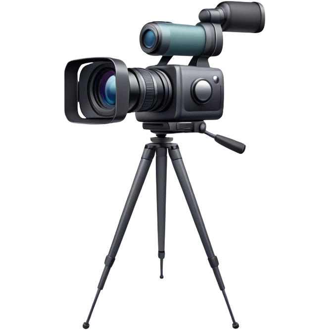 Create an emoji for video recording. Show a  single lens video camera on tripod, symbolizing the act of filming. Use modern, professional colors. Do not include any emojis or smiley faces. Make the background transparent. emoji