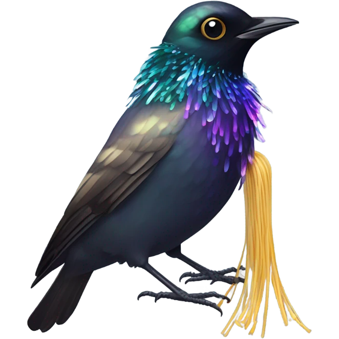 A starling eating spaghetti emoji