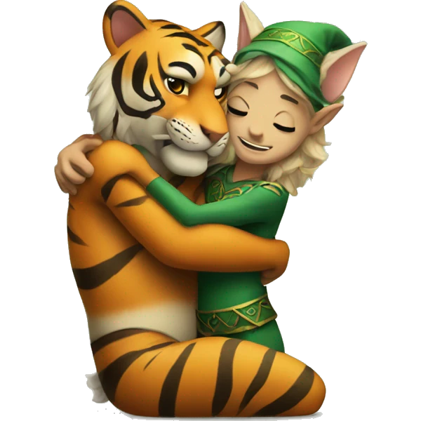 tiger and elf hugging emoji