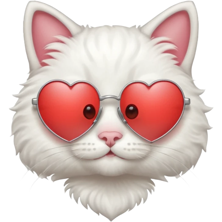 a cute white cat wearing heart sunglasses while smilling emoji