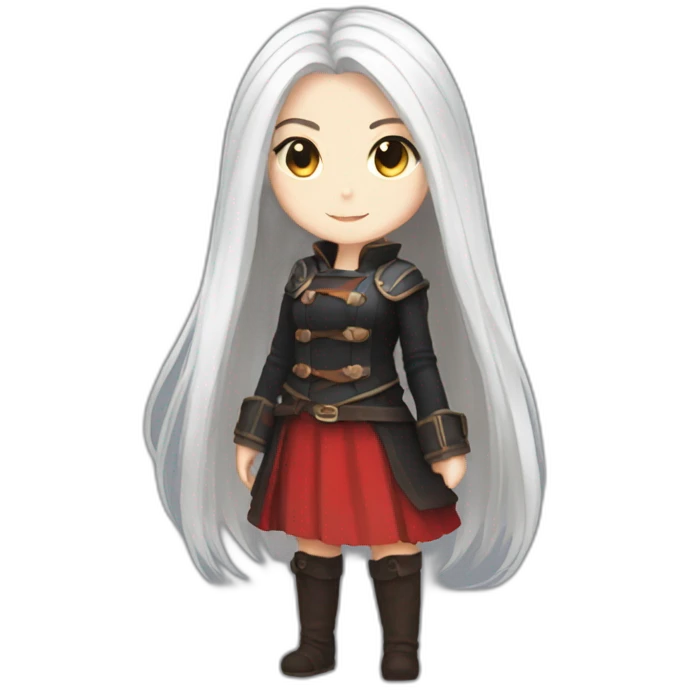 rpg-girl-with-long-straight white-hair-and-red-skirt and black tights like chibi emoji