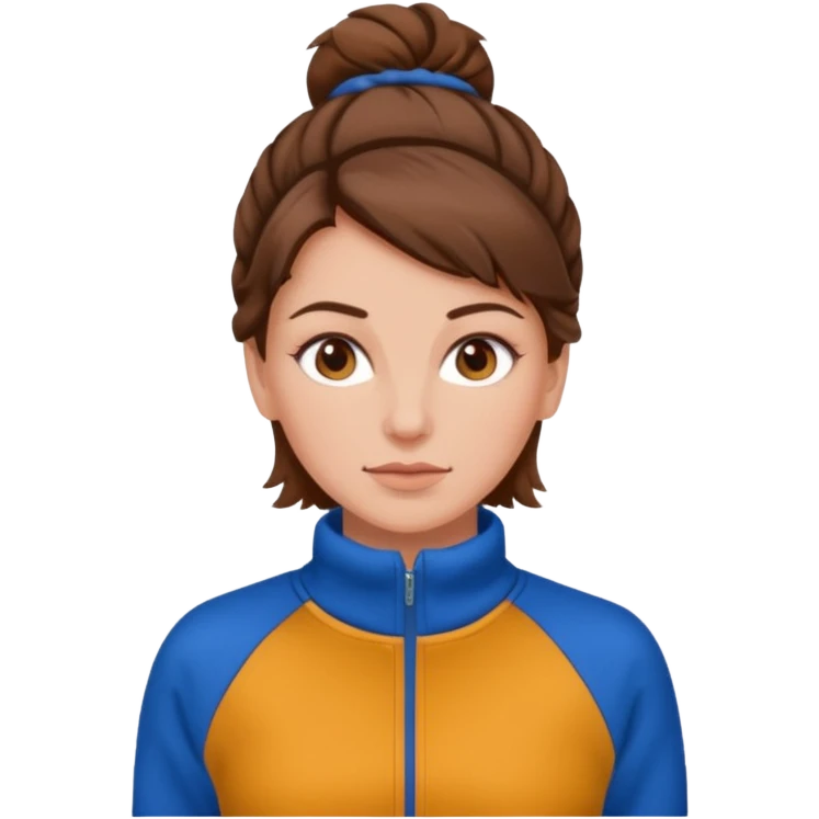 Chica blanca, pelo castaño recogido, jersey de invierno y niki emoji