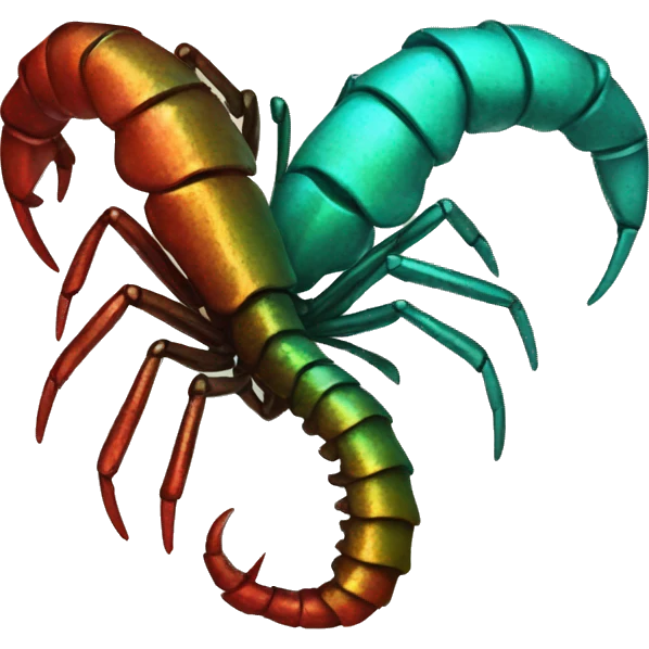 Black red gold green cyan rusty grunge scorpion with stinger large stinger tail emoji